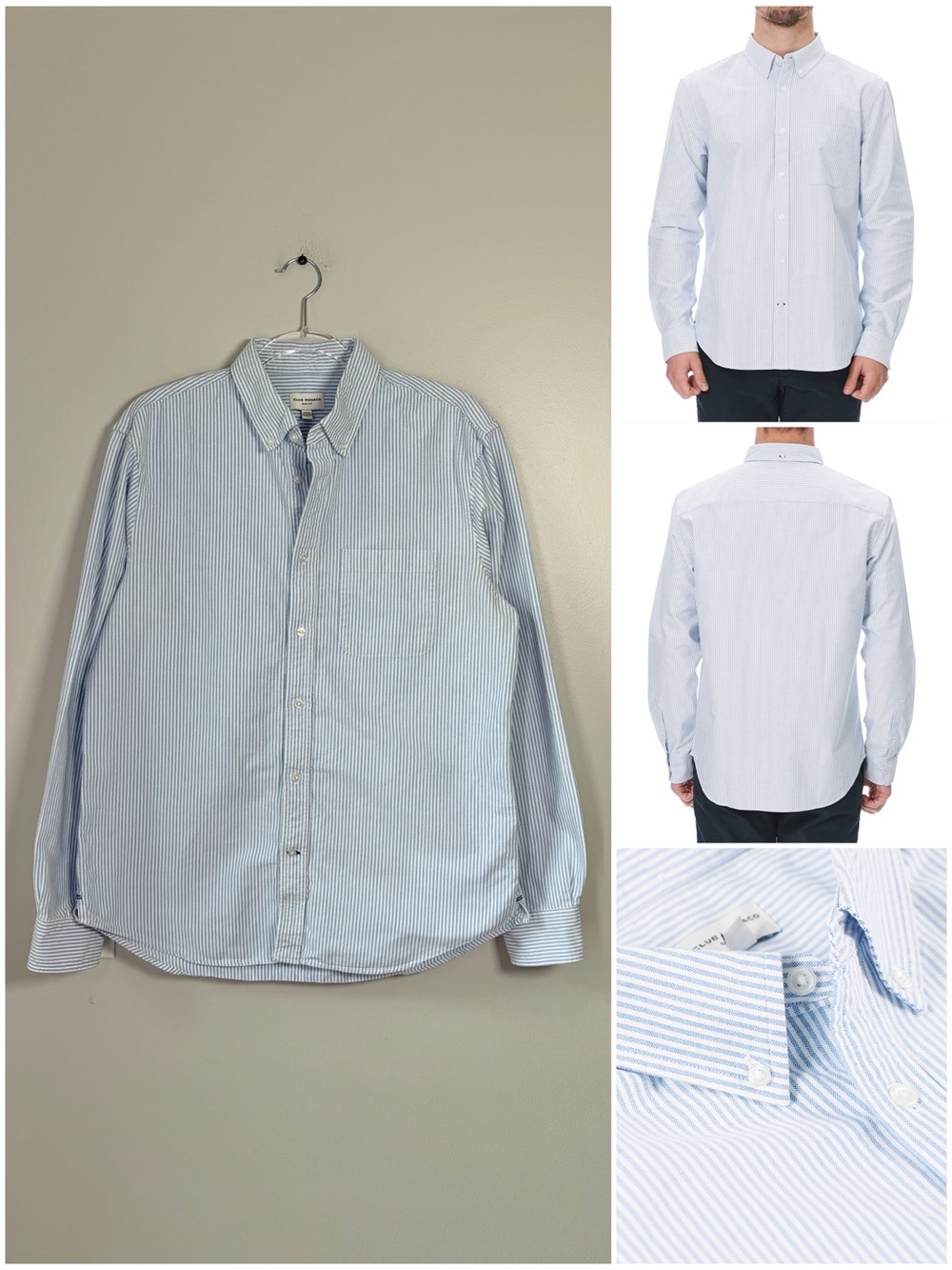 Club Monaco Long Sleeve Blue and White Striped Slim Fit Button Up Oxford Shirt